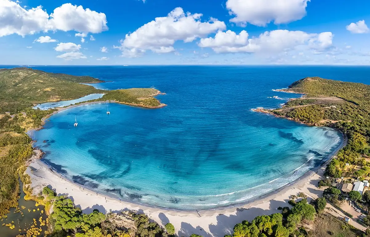 Aerial view with Baie de Rondinara in Corsica island, France
