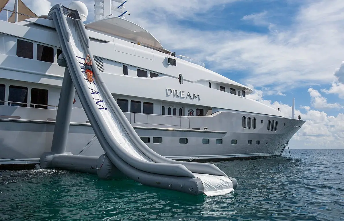 The DREAM, a newly refit 197-foot megayacht complete with inflatable water slide and panoramic movie theatre, is ready to sail the high seas.