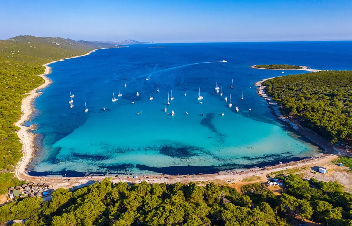 Aerial View of Telašćica Bay, Croatia – Yachts Anchored in a Natural Protected Lagoon