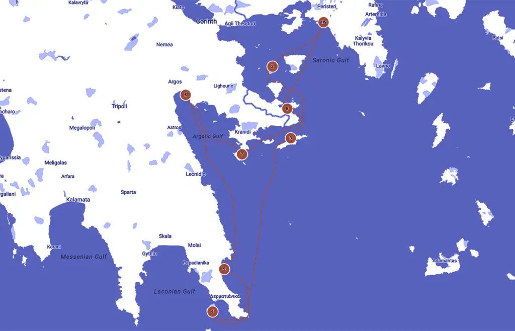 Map Aegean islands- Athens to Athens