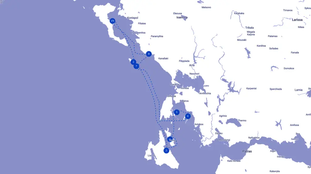 Itinerary Map Corfu to Corfu