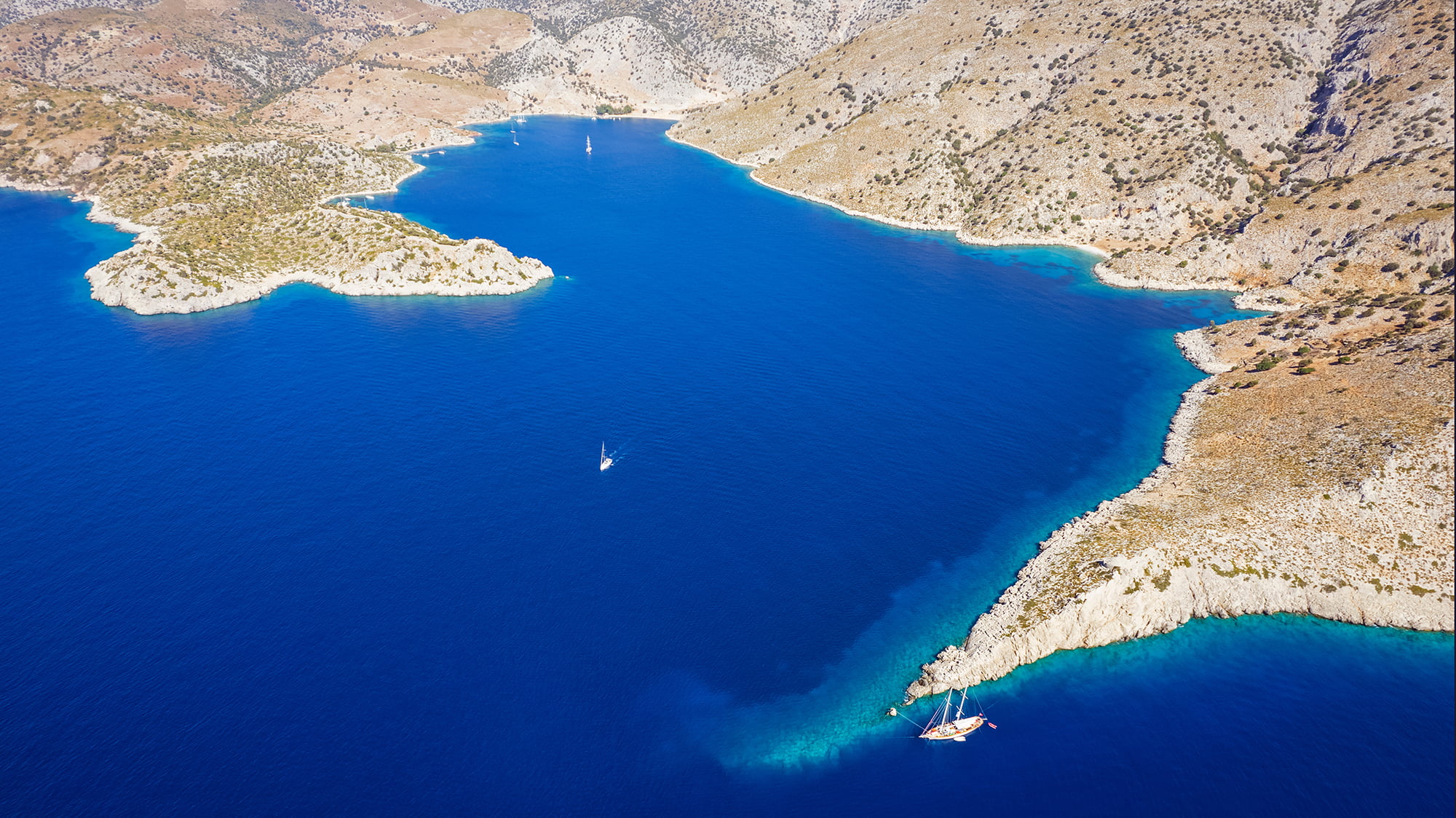Aerial view of Loryma Bay Bozukkale Bozburun Marmaris Turkey - Echonautique.com Turkey Itinerary