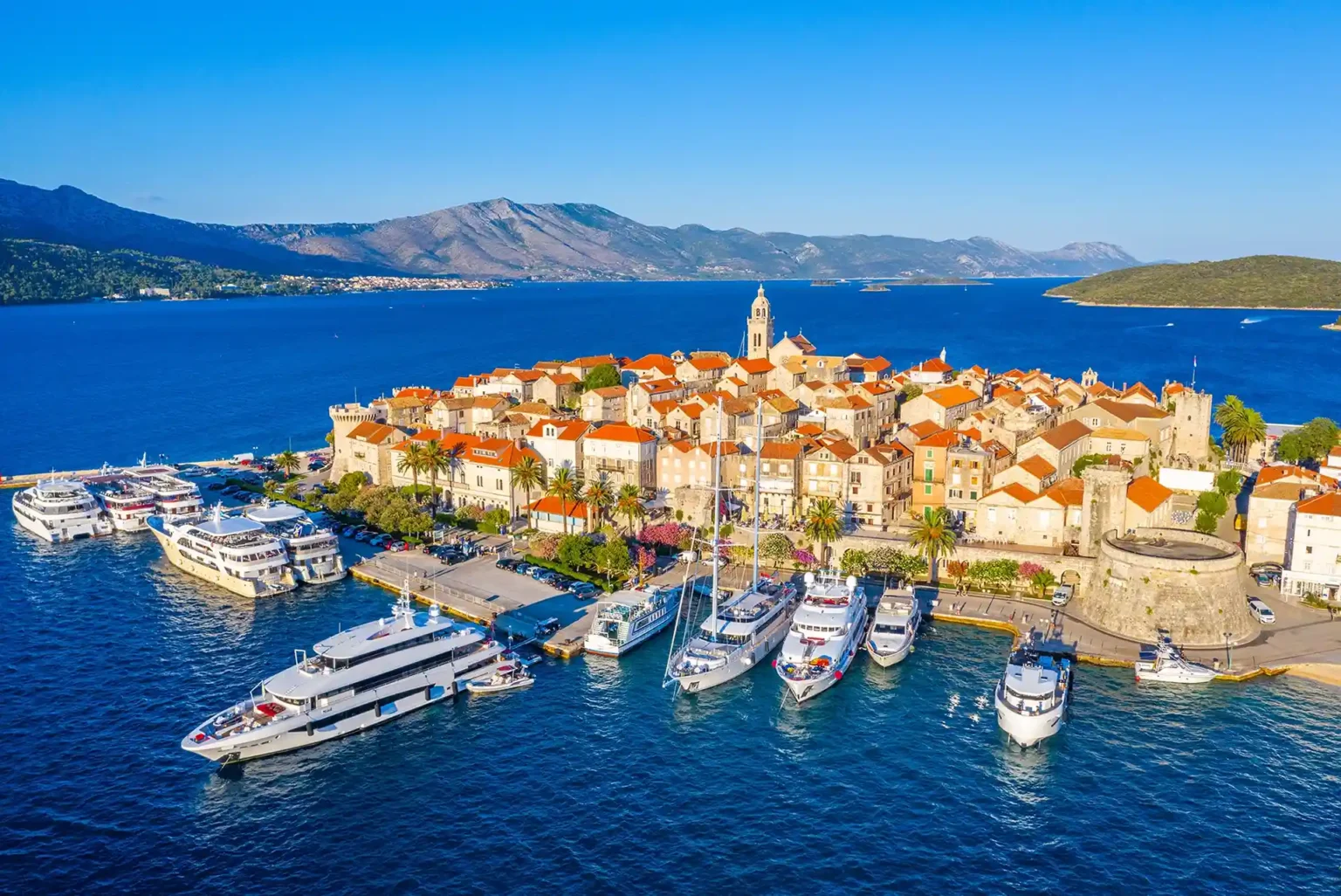 Luxury yacht charter in the Adriatic Sea cruising along the historic Croatian coastline