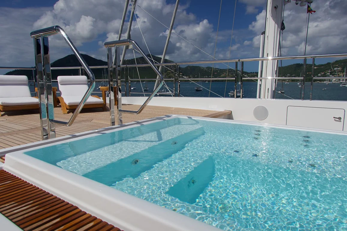 Luxury yacht with a private Jacuzzi and ocean view
