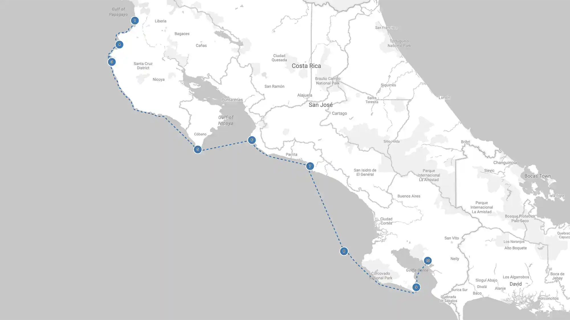 map-costa-rica-10-day-itinerary