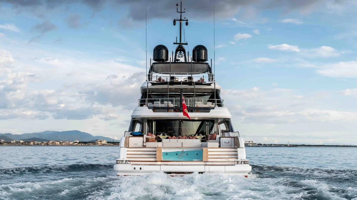 Beach club view on board Benetti A+ 34m 2024 yacht for charter