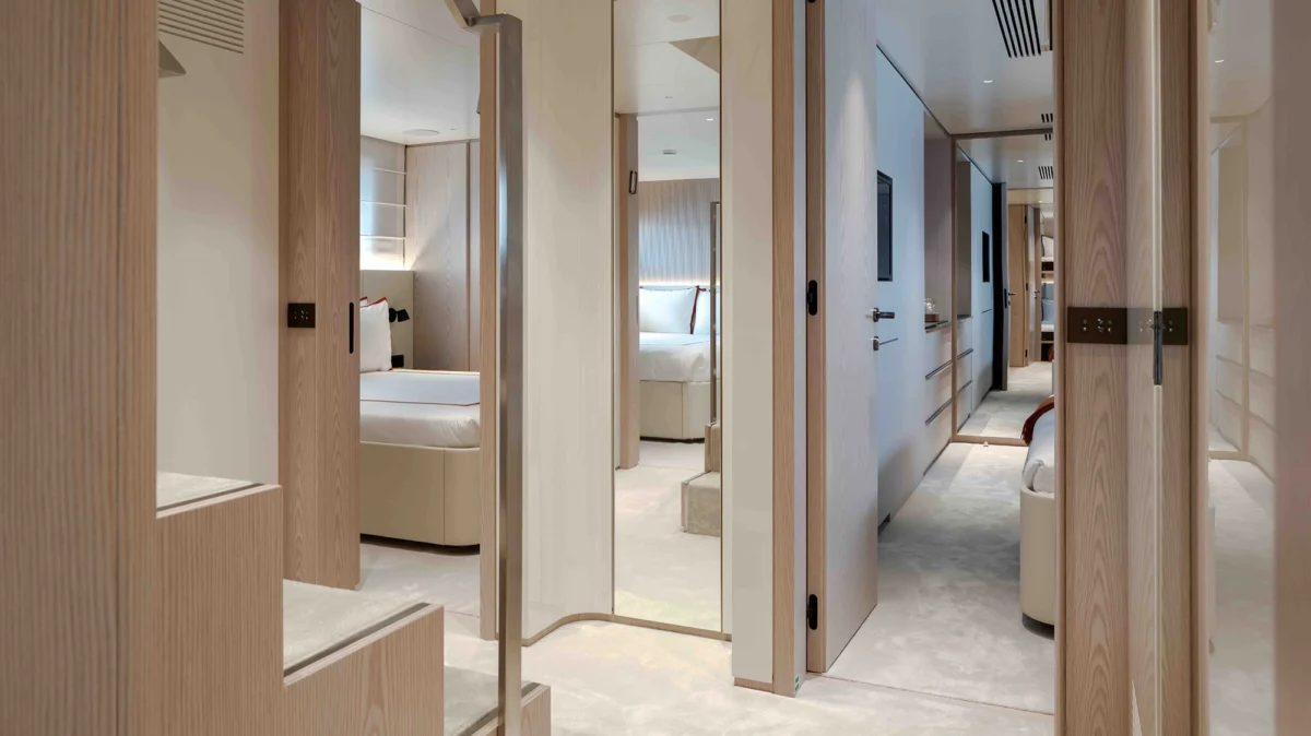 Corridor and staircase on board Benetti A+ 34m 2024 yacht for charter