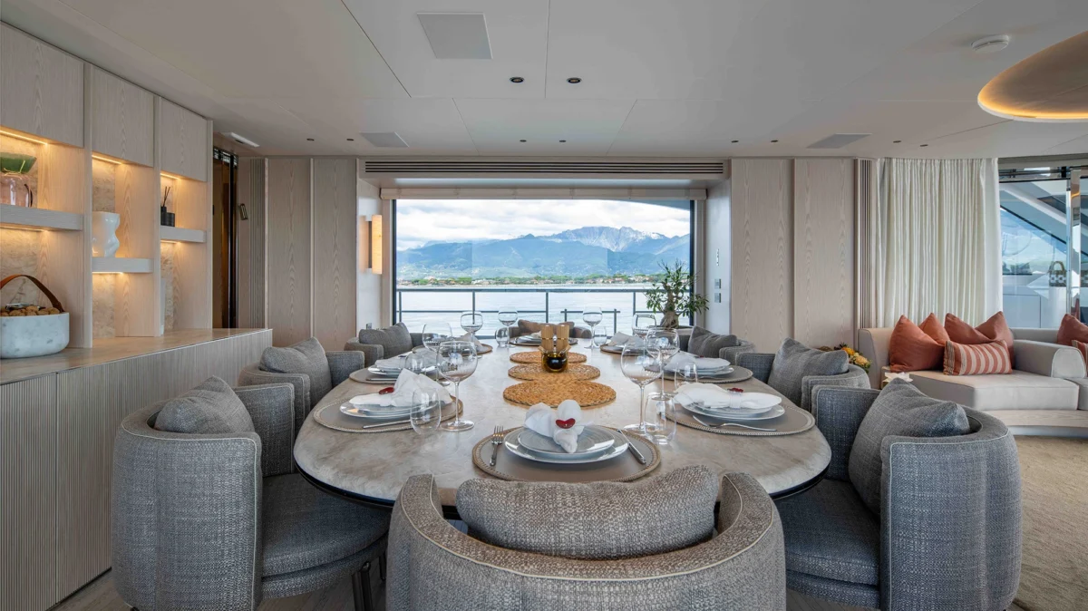 Formal dining area on board Benetti A+ 34m 2024 yacht for charter