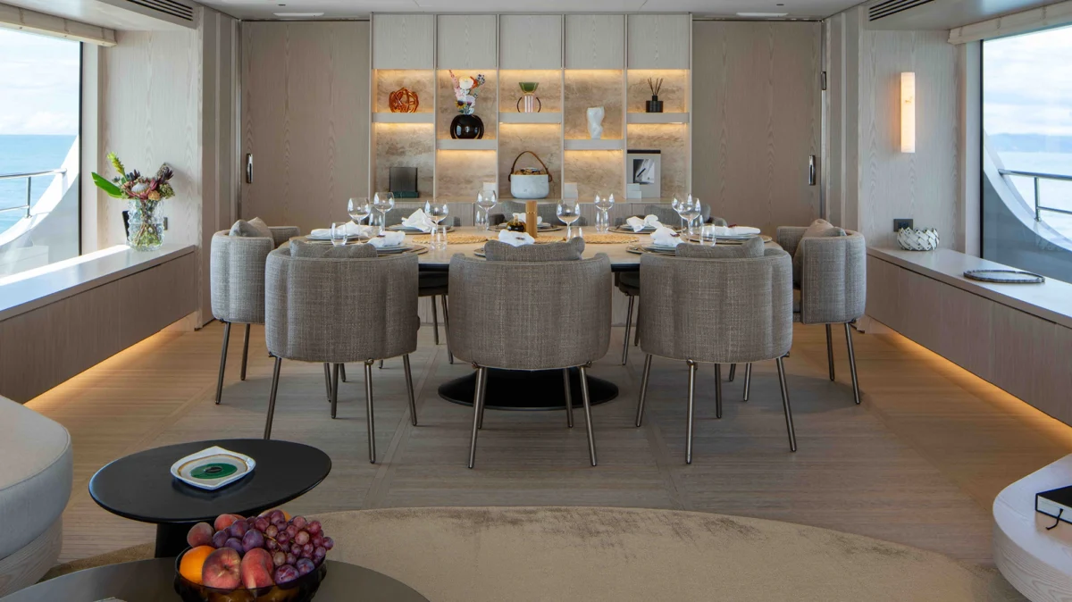 Formal dining area on board Benetti A+ 34m 2024 yacht for charter