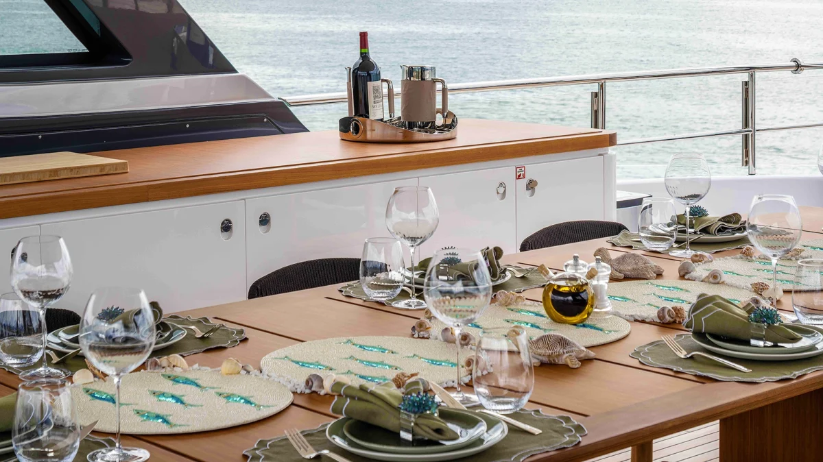 Alfresco dining on board Benetti A+ 34m 2024 yacht for charter