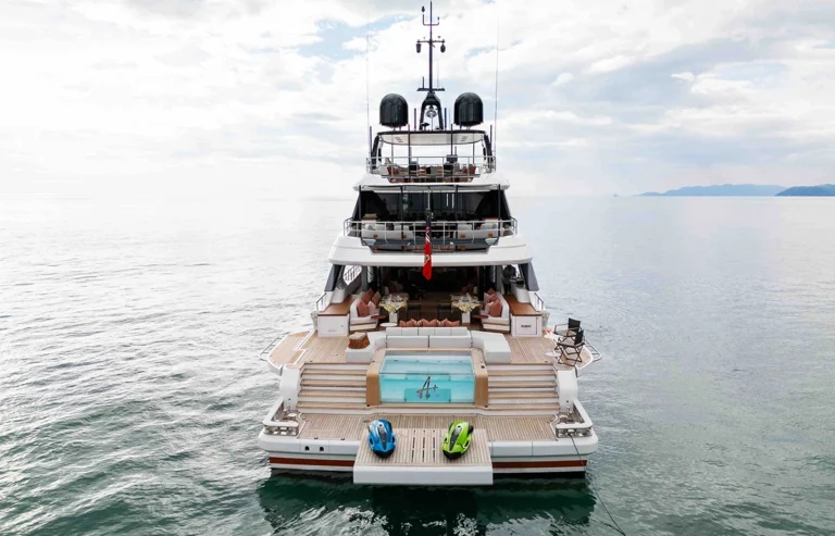 Beach club view on board Benetti A+ 34m 2024 yacht for charter