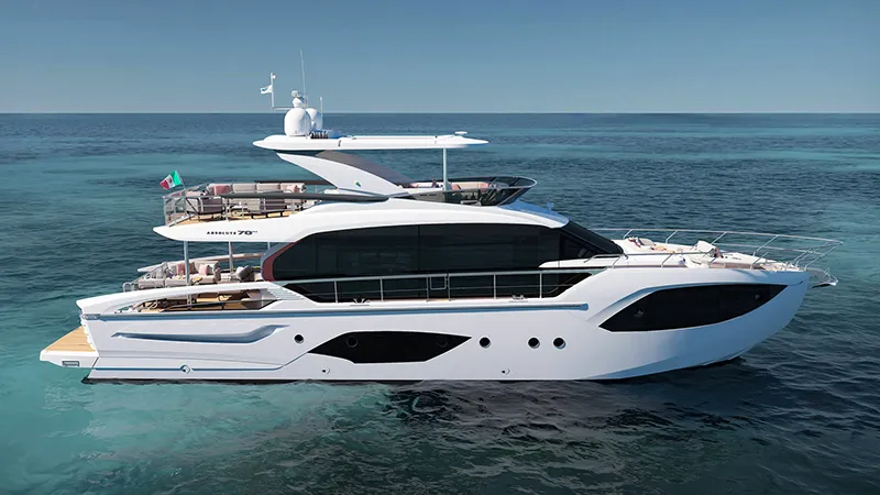 Absolute 70 Fly – Spacious 22m flybridge - Echonautique.com Absolute 70 Fly with panoramic Infinity windows