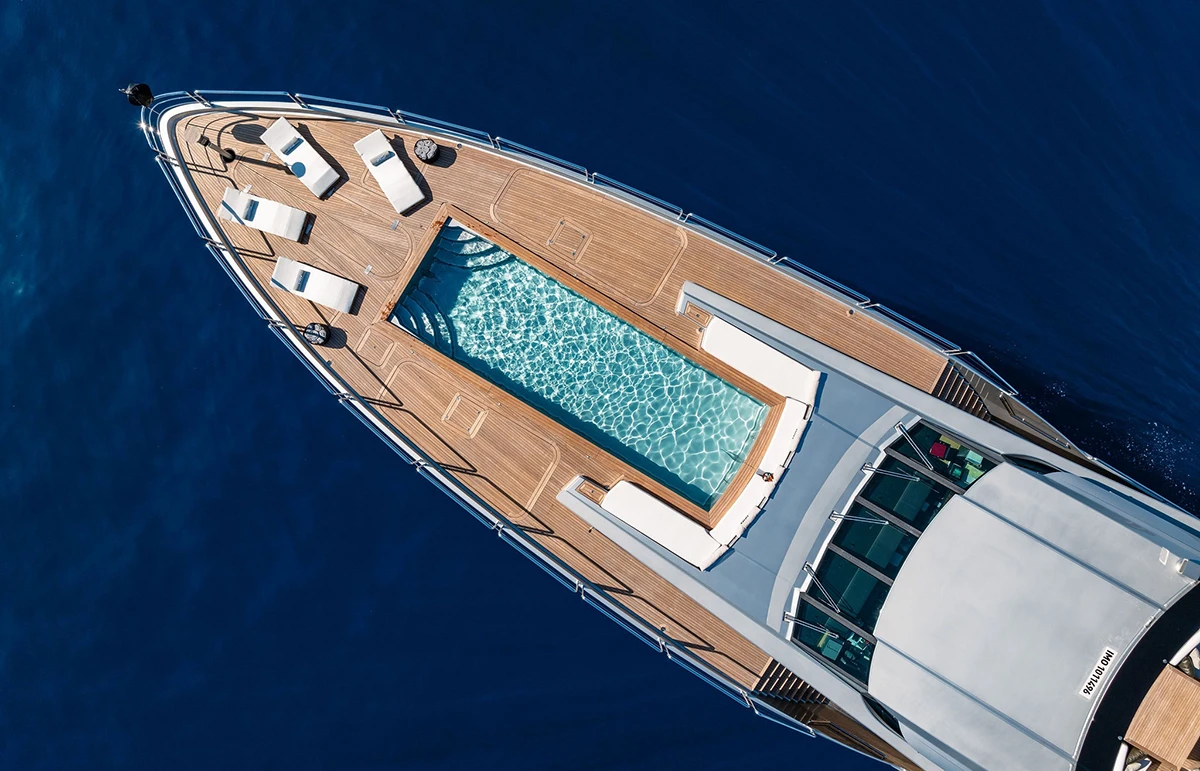 DB9 Palmer Johnson 52m yacht with 8-metre bow swimming pool – luxury yacht charter
