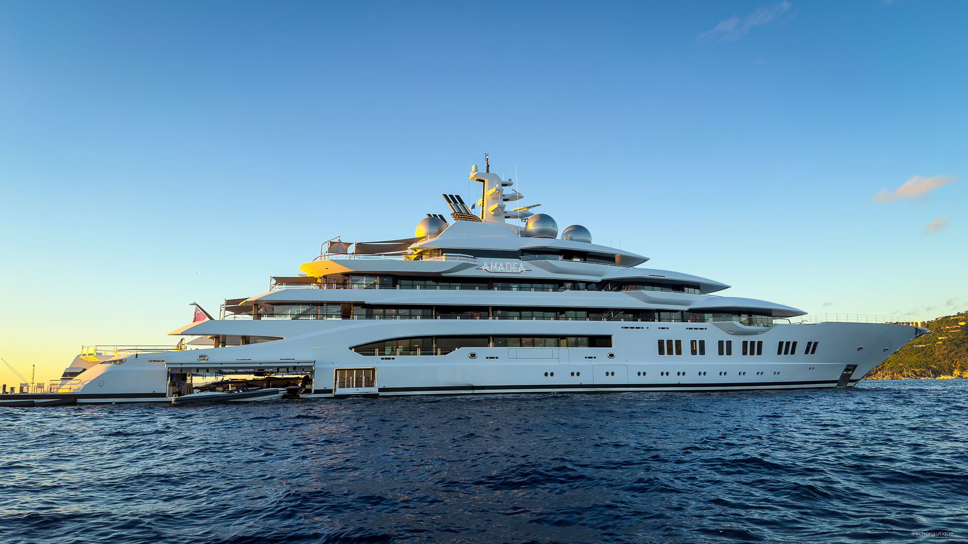 Superyacht Amadea 106m by Lürssen anchored in St Barths during New Year’s Eve