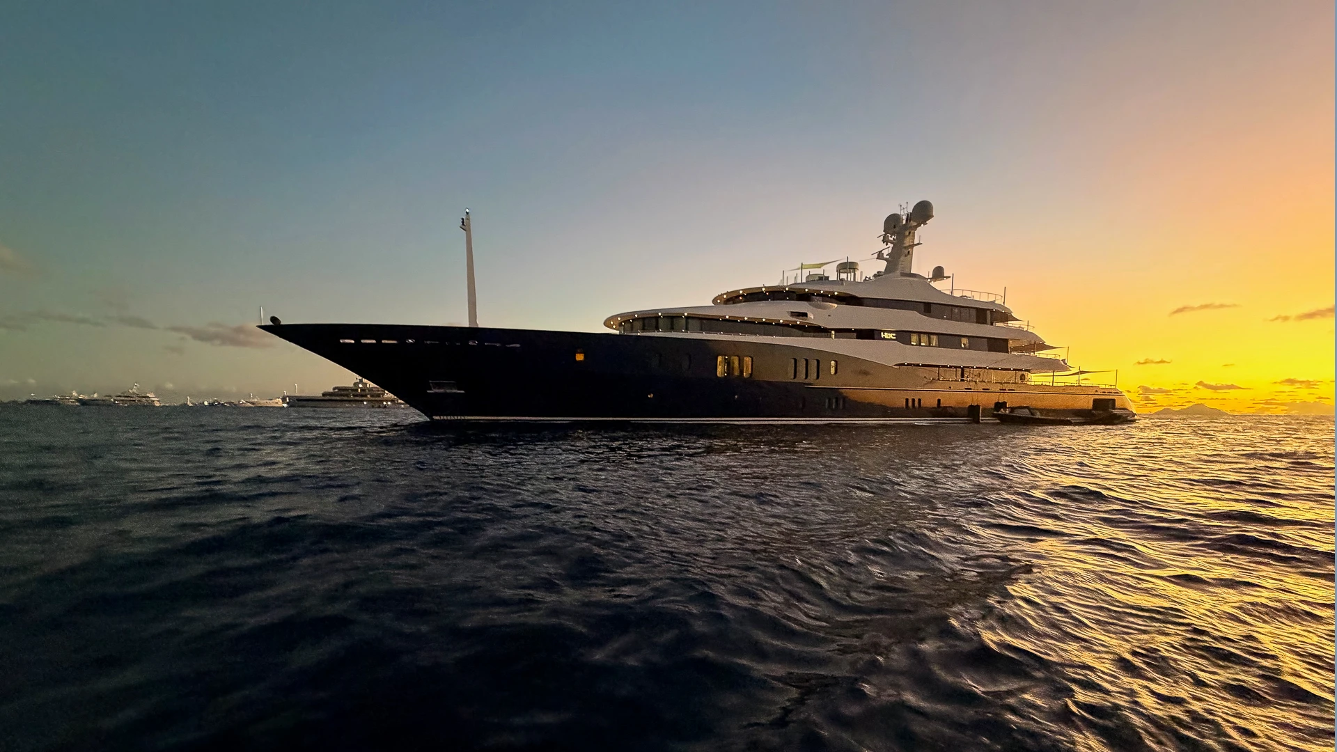 Superyacht HBC 85.7m by Abeking & Rasmussen anchored in St Barths during New Year’s Eve