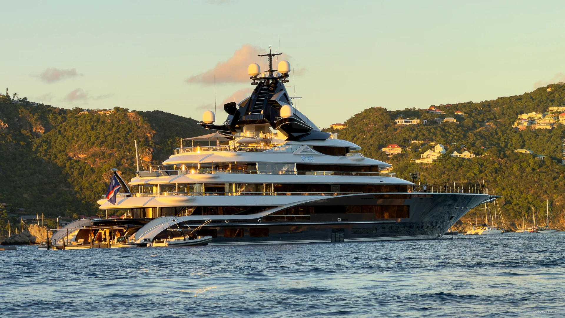 KISMET 122m Lürssen megayacht at anchor in St Barths during the Caribbean charter season
