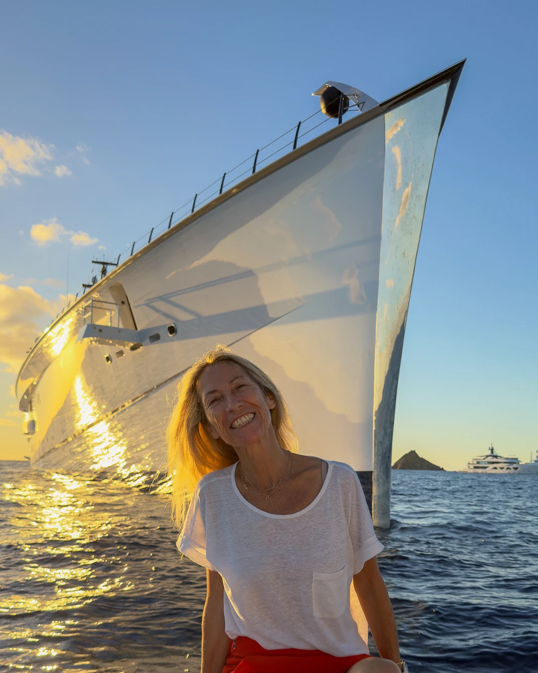 Yacht broker Dominique Gapillout on location in Gustavia Bay during St Barths New Year’s Eve superyacht season