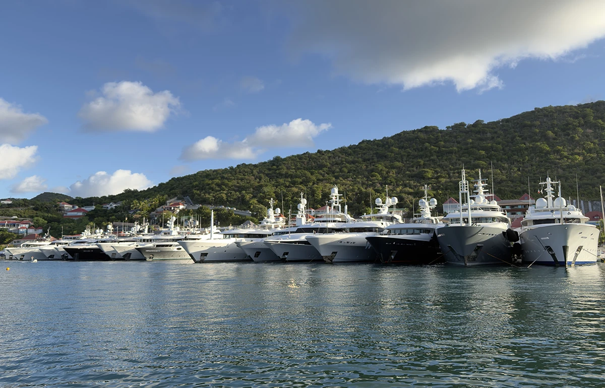 Superyachts berthed in Gustavia Harbour, St Barths