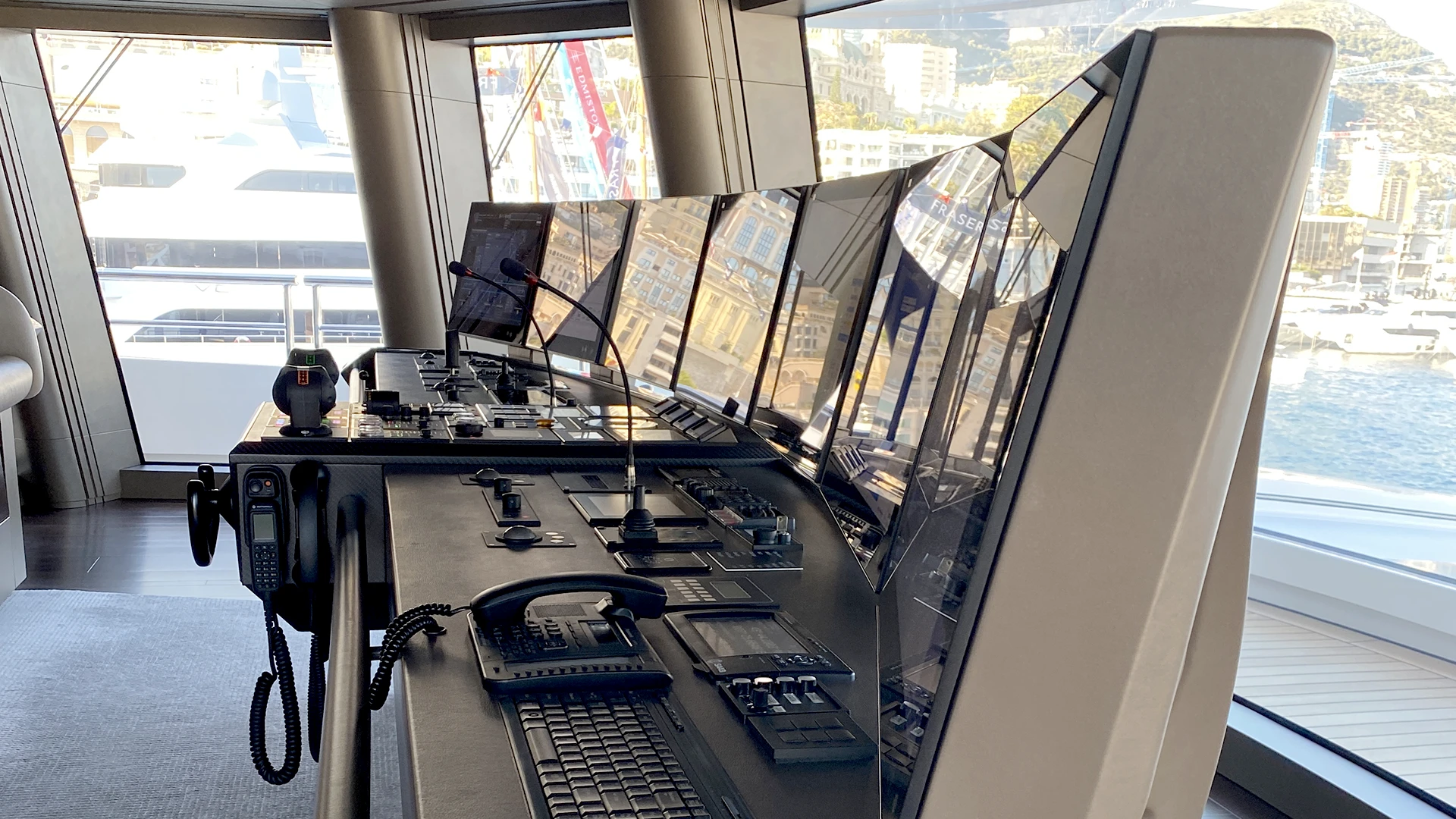 Superyacht bridge with digital control systems illustrating yacht charter APA management in 2026