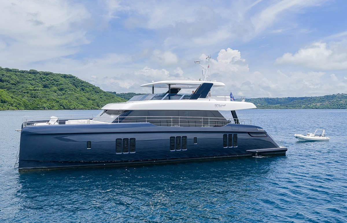 Sunreef 80 Power catamaran COLIBRI at anchor in Costa Rica