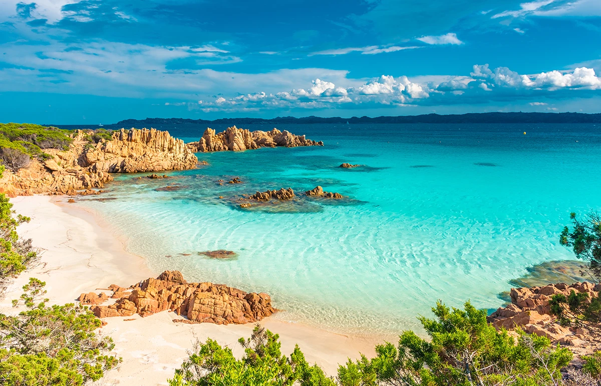 La Maddalena Archipelago turquoise lagoon in northern Sardinia, a must-see stop on a Sardinia yacht charter itinerary