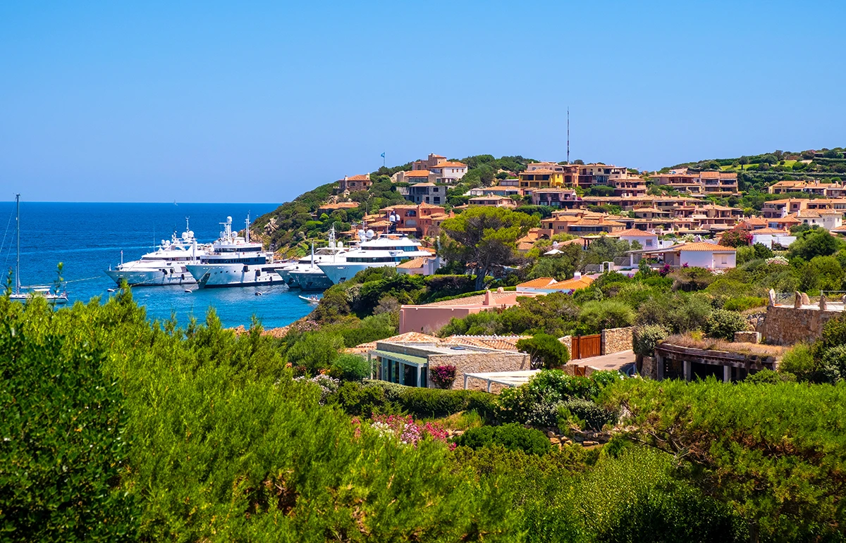 Porto Cervo marina Costa Smeralda Sardinia luxury yachts harbor aerial view