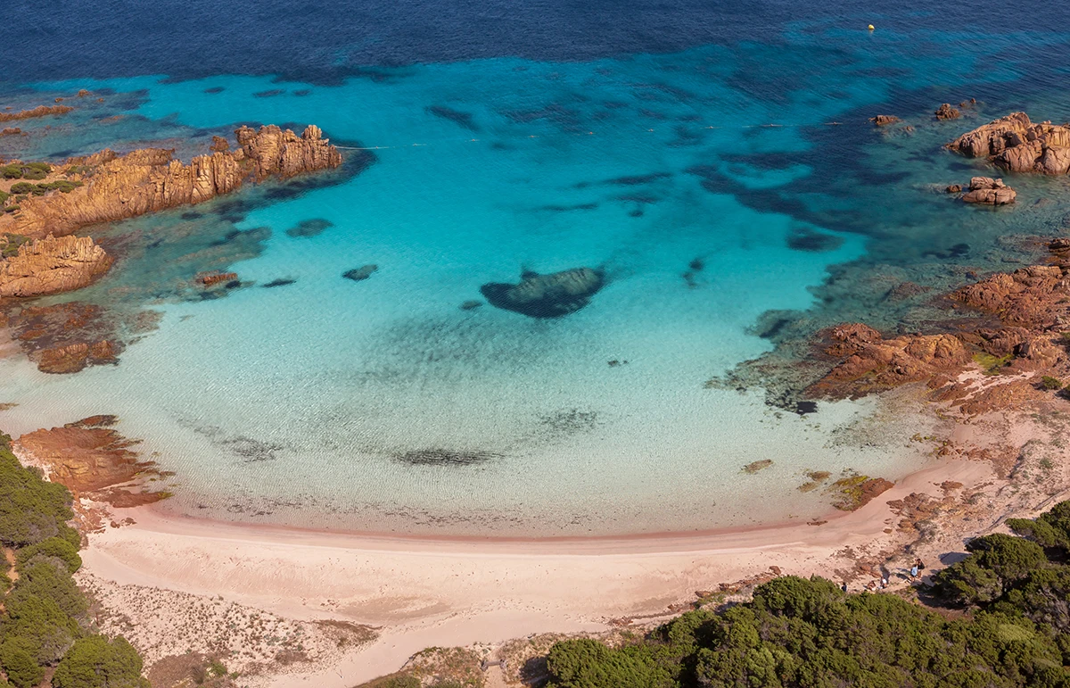 Cala Spalmatore La Maddalena Sardinia turquoise water sandy beach aerial view