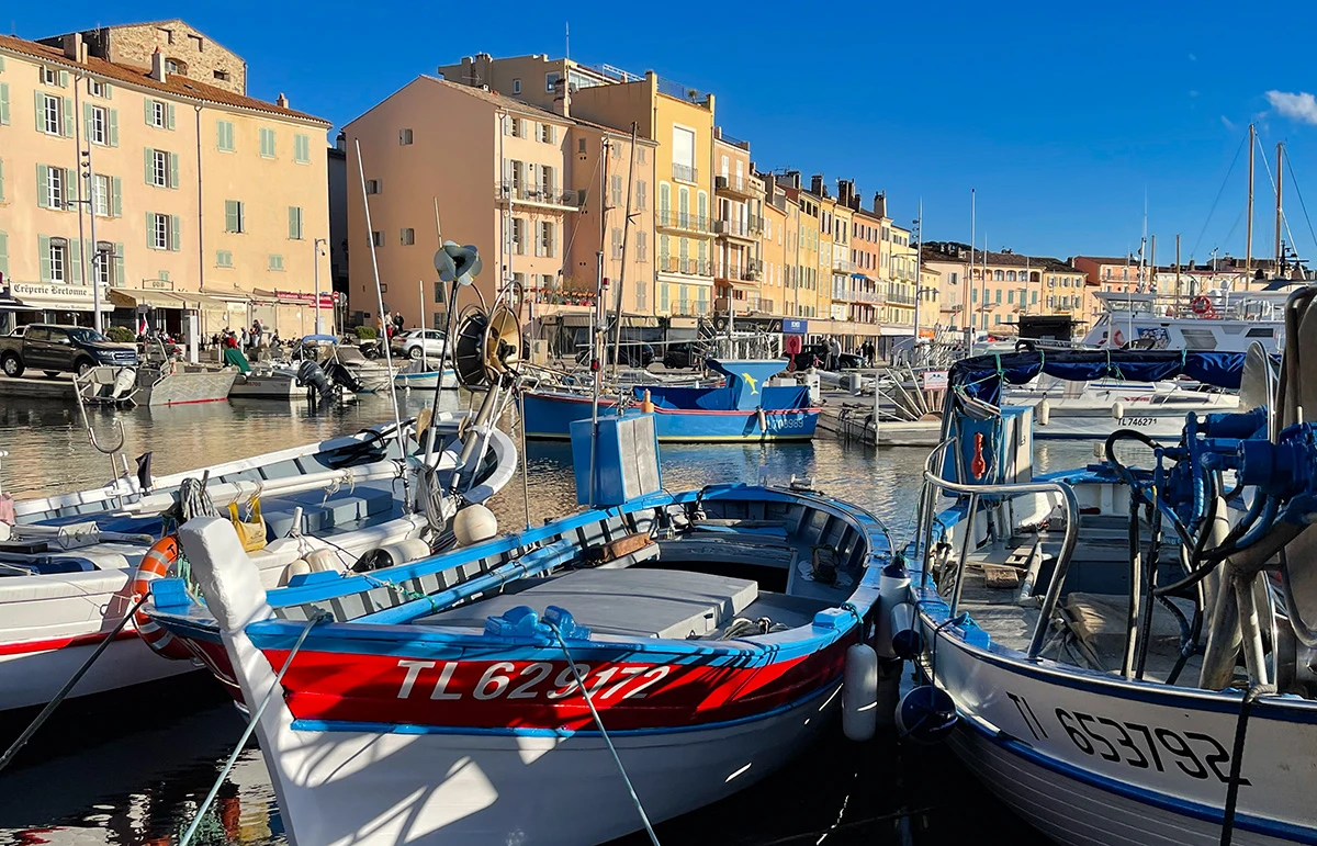 Traditional fishing boats in the old port of Saint Tropez French Riviera